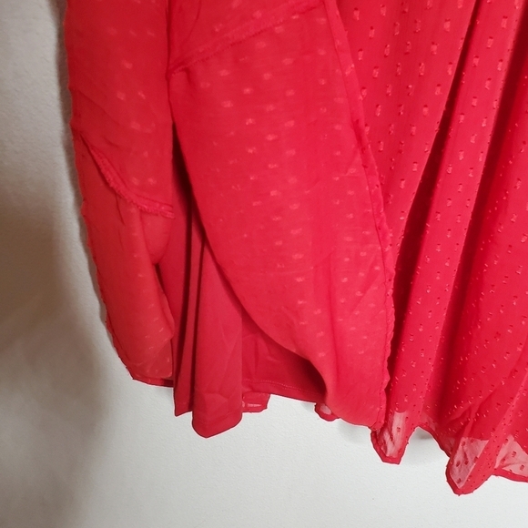 Torrid Red Love Clip Dot Print Button Front Chiffon Holiday Midi Dress - Picture 7 of 9